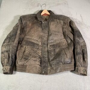 Vintage J‎ Riggins Jacket Mens Large Brown Leather Bomber 80s Aviator Aviation